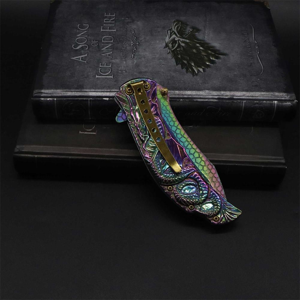 Sea Serpent sculpture Folding Knife Camping Knife