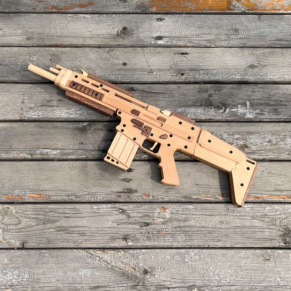 Wooden Scar Assault Rifle Replica Rubber Band Gun Model Kit