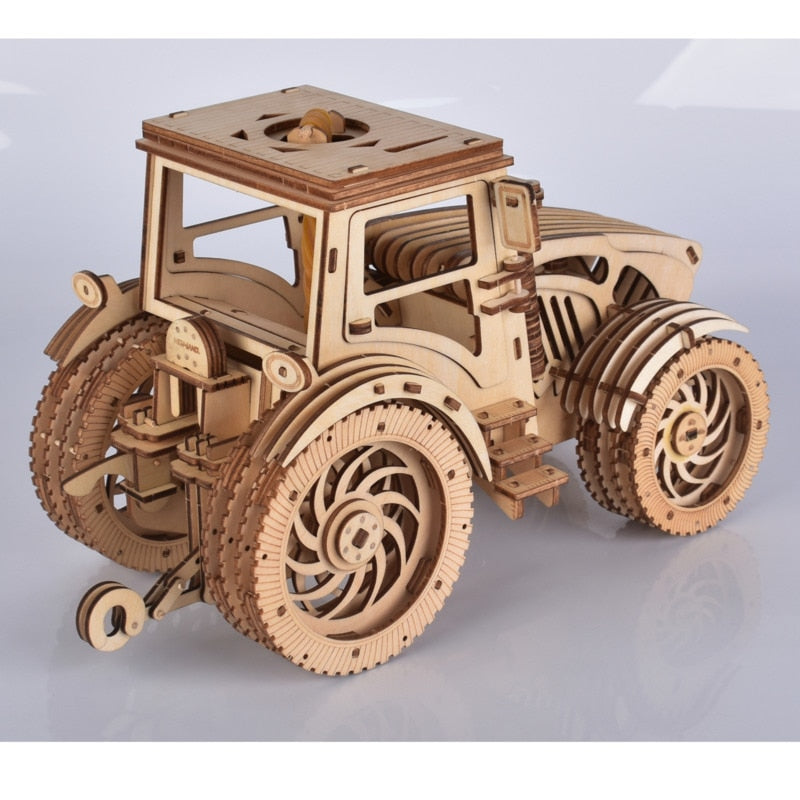3D Wooden Handmade Assembled Toy Set Rubber Tractor Three-dimensional Wooden Puzzle Model Car Kits