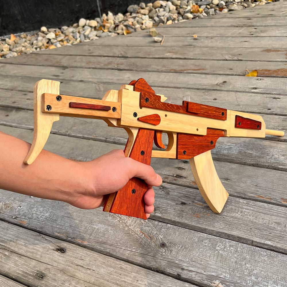 Solid Beech Wood MP5 SMG Replica Rubber Band Gun Model Kit