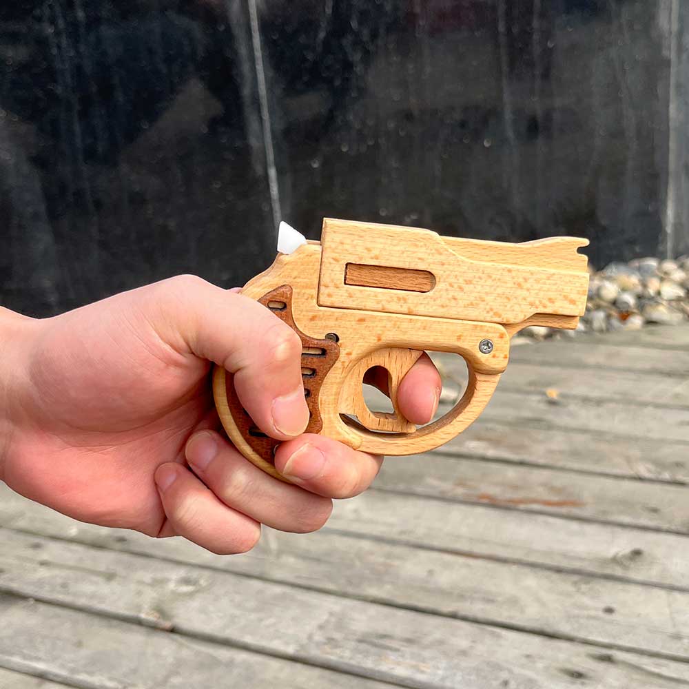 Mini Revolver Assembled Solid Wood Rubber Band Gun