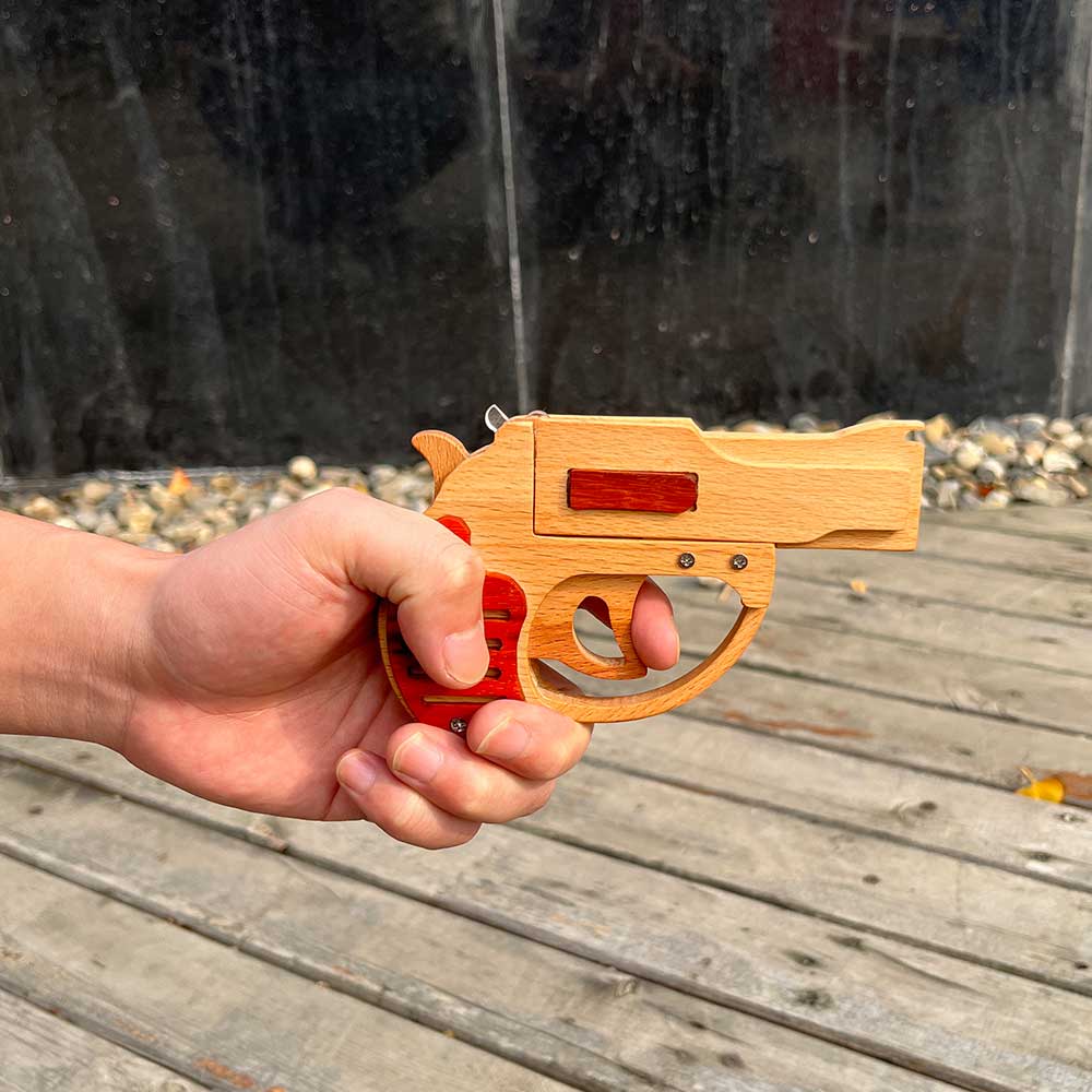 Solid Wood Mini Revolver Rubber Band Gun