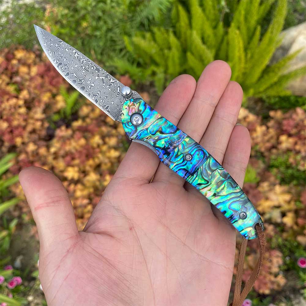 Damascus Knife Handmade Colored Folding Knife