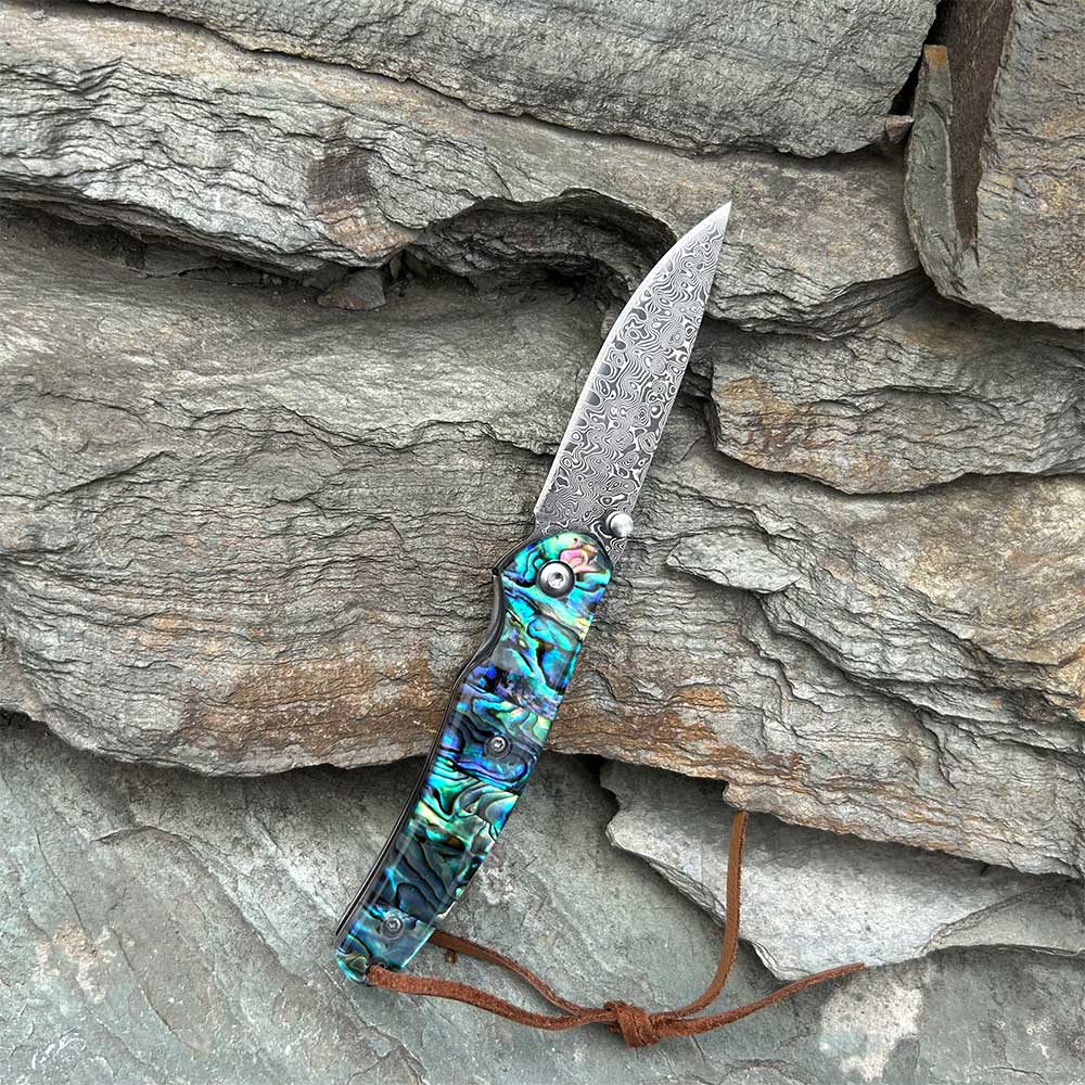 Damascus Knife Handmade Colored Folding Knife