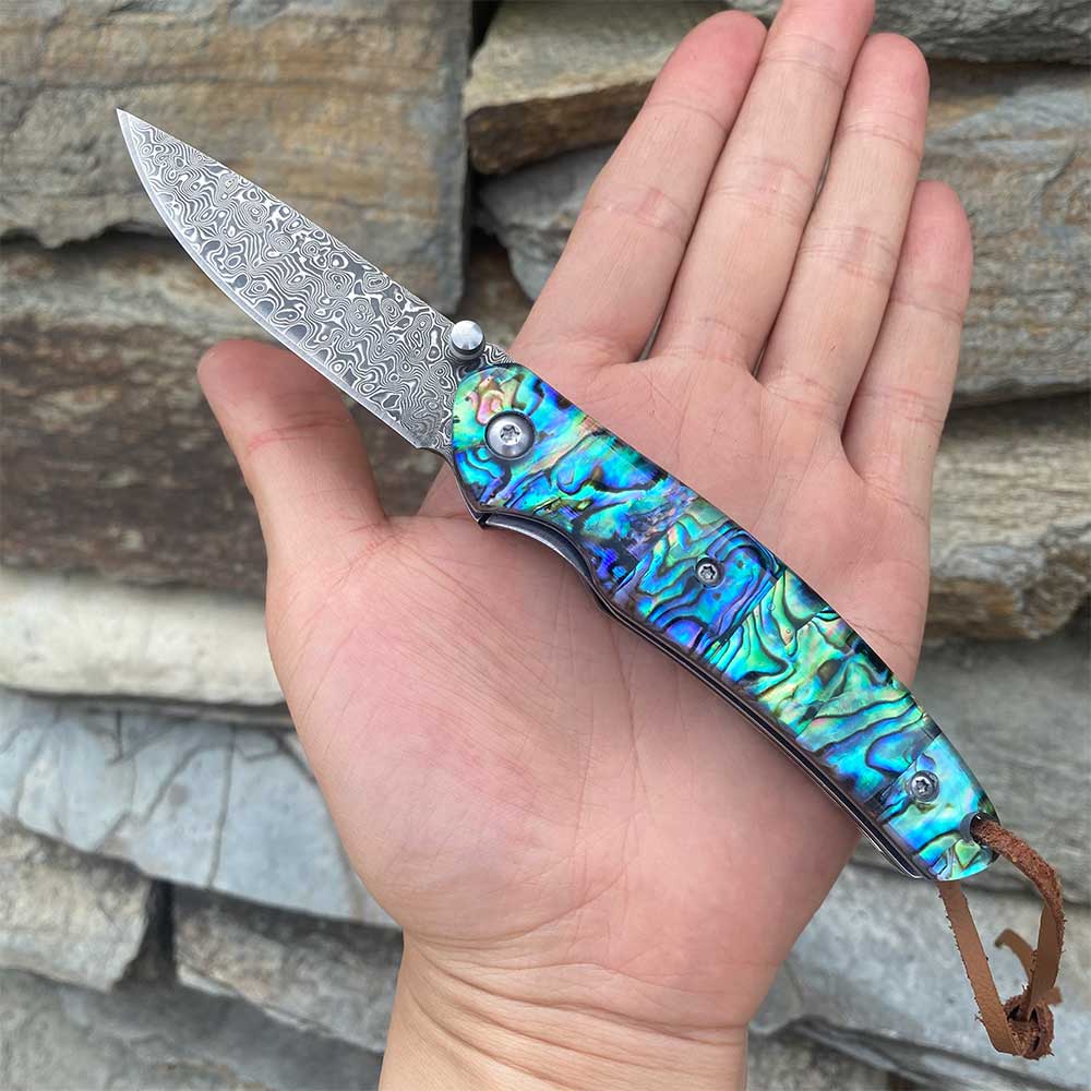 Damascus Knife Handmade Colored Folding Knife