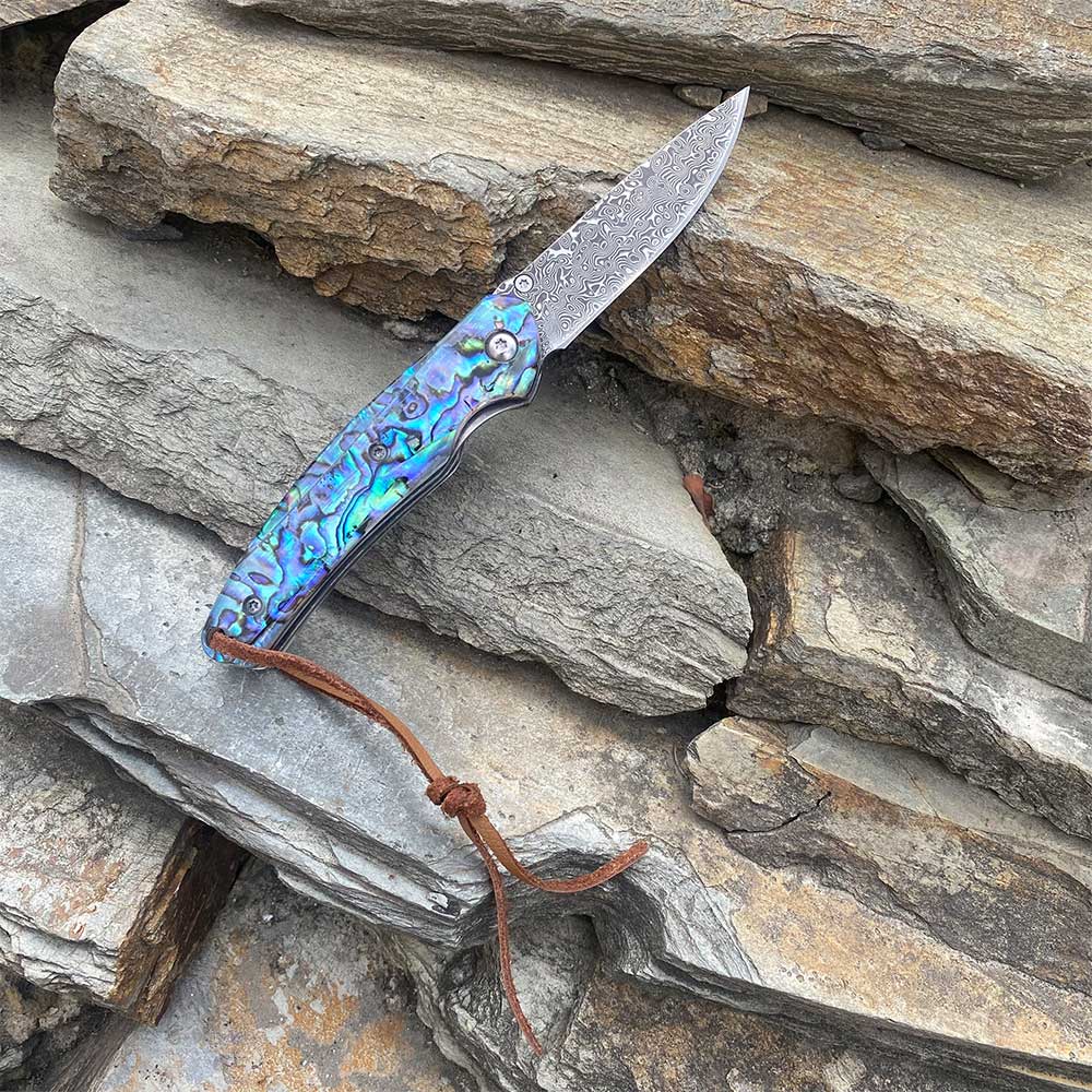 Damascus Knife Handmade Colored Folding Knife