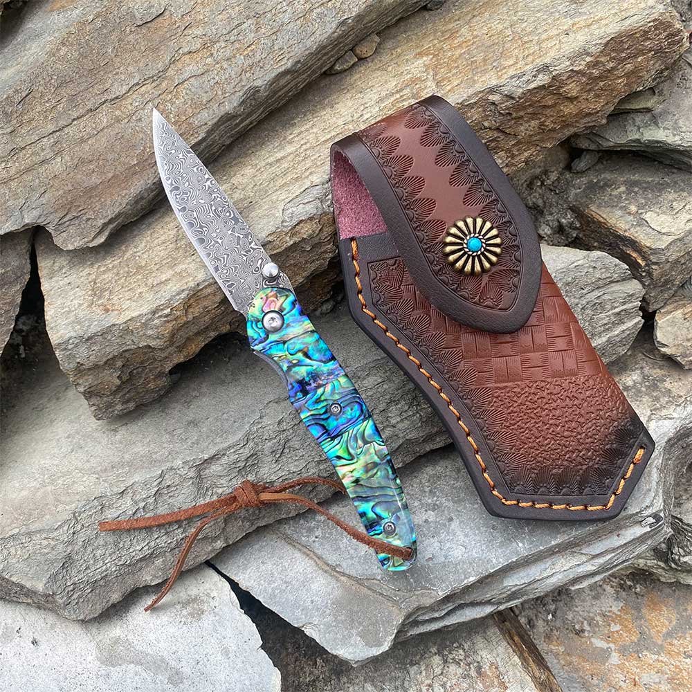 Damascus Knife Handmade Colored Folding Knife