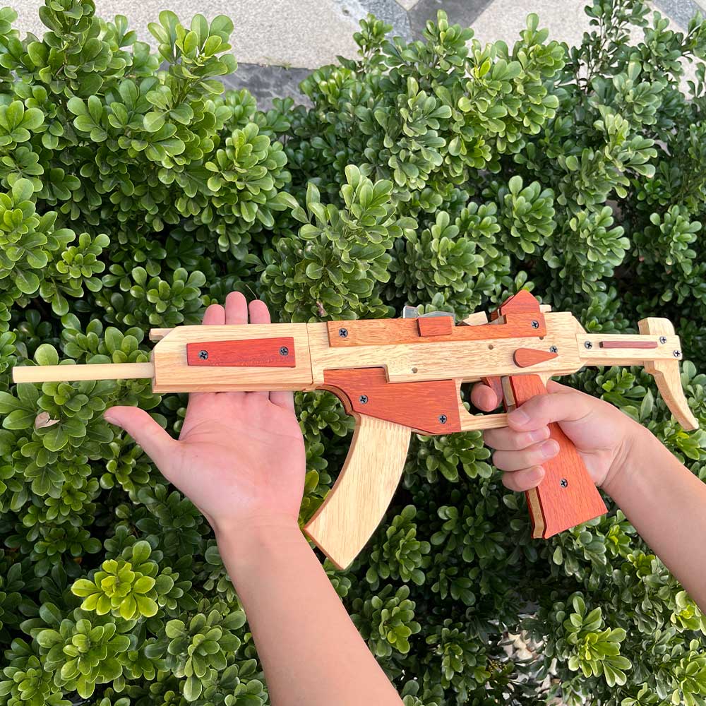 Solid Beech Wood MP5 SMG Replica Rubber Band Gun Model Kit