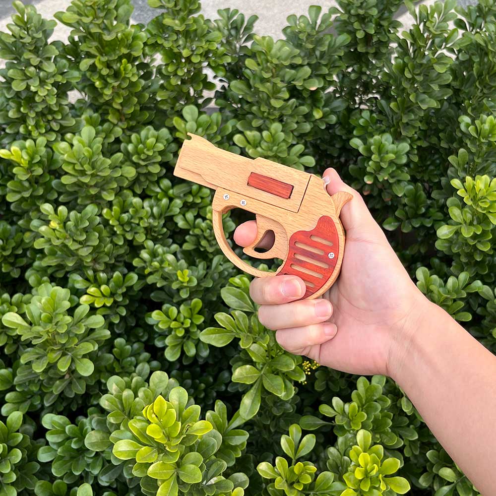 Solid Wood Mini Revolver Rubber Band Gun