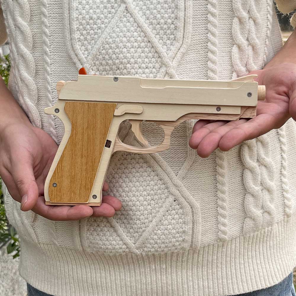 Solid Wooden Rubber Band M92F Pistol With Functional Clip