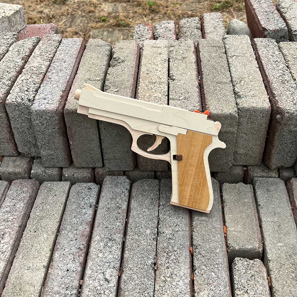 Solid Wooden Rubber Band M92F Pistol With Functional Clip