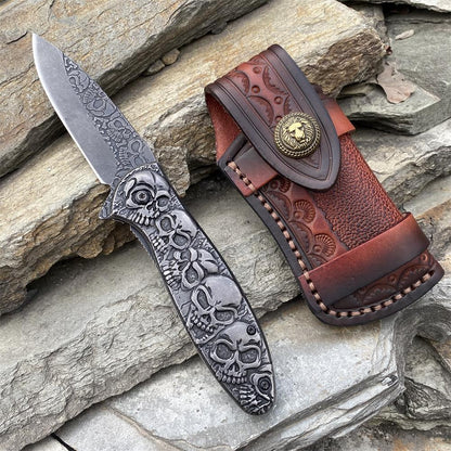 6 Skull Heads Folding Knife