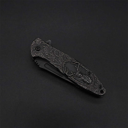 Fantastic Reindeer in the Mirror Folding Knife