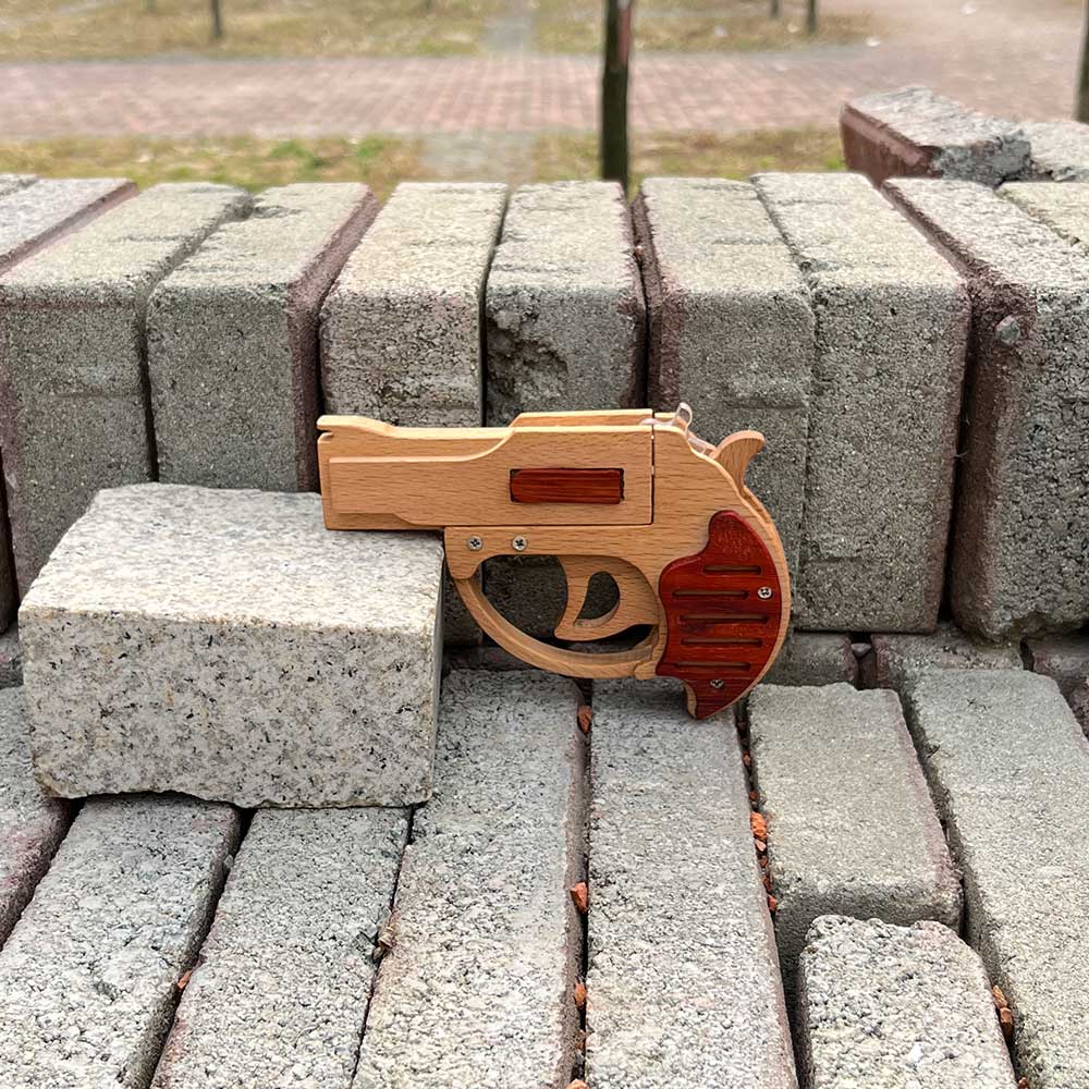 Solid Wood Mini Revolver Rubber Band Gun