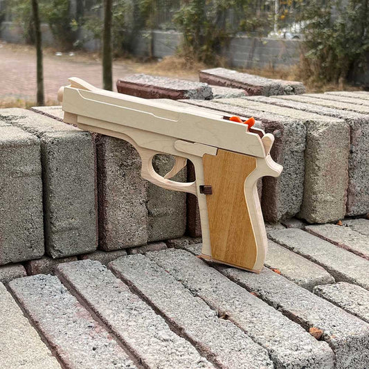 Solid Wooden Rubber Band M92F Pistol With Functional Clip