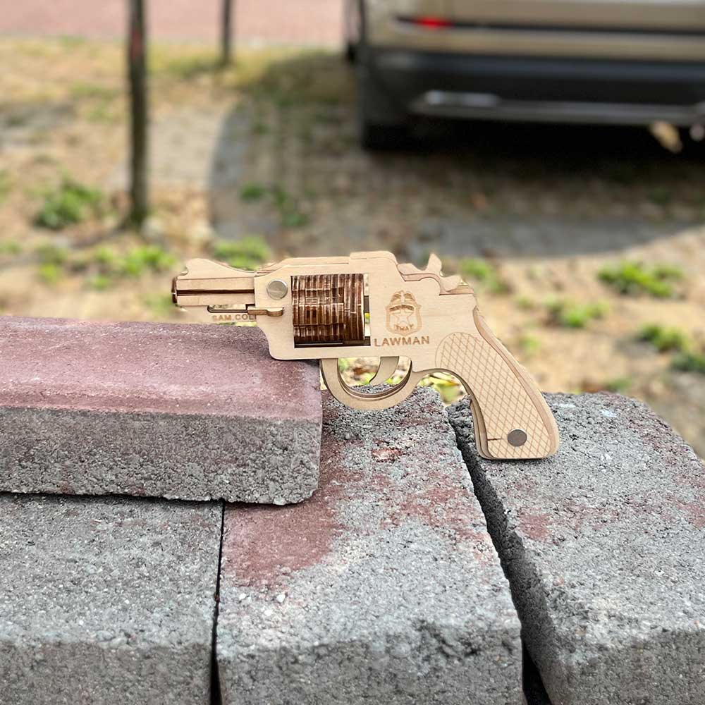 Assembled Colt Law Enforcement Officer Wooden Rubber Band Gun Model Kit