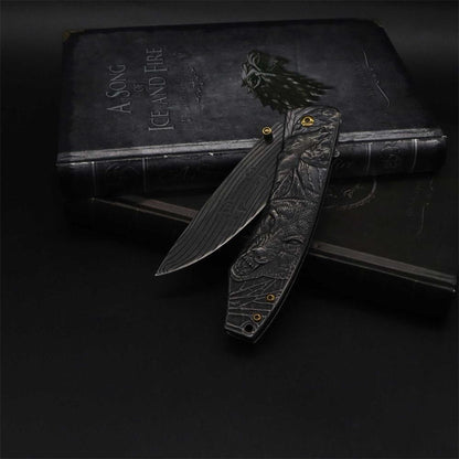 Wolf Head Relief Folding Knife