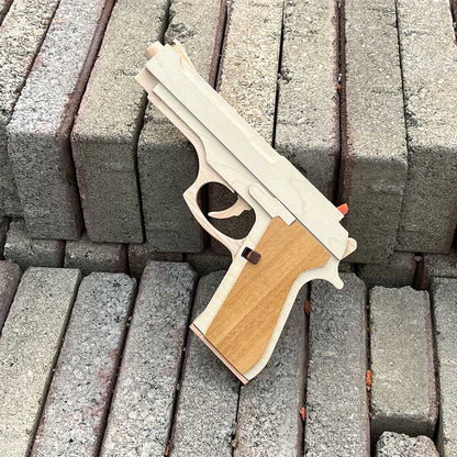 Solid Wooden Rubber Band M92F Pistol With Functional Clip