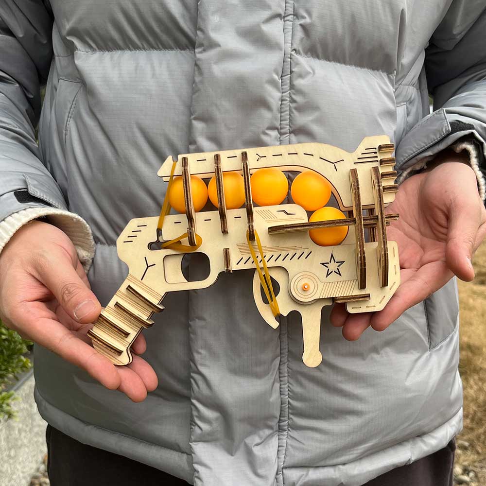 Ranger Ping Pong Ball Shooter Wooden Rubber Band Gun Model Kit