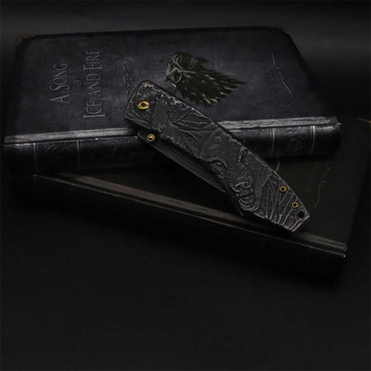 Wolf Head Relief Folding Knife