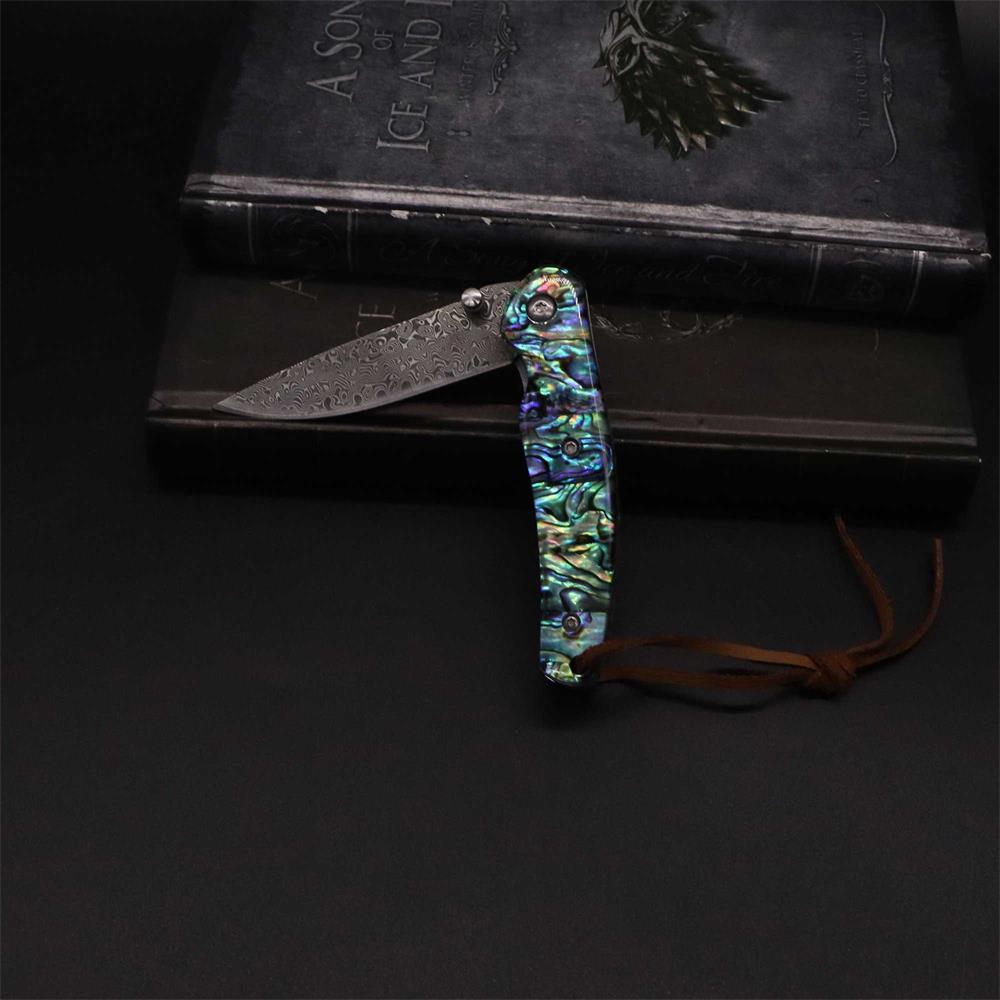 Damascus Knife Handmade Colored Folding Knife