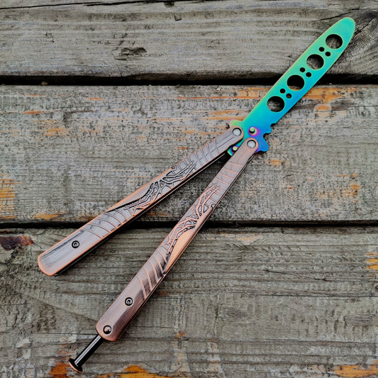 Bronze Handle Spider Stainless Steel Balisong Trainer