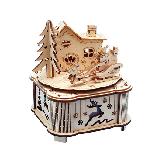 DIY Creative Wooden Puzzle Model Kit Assembly Music Box With LED Light