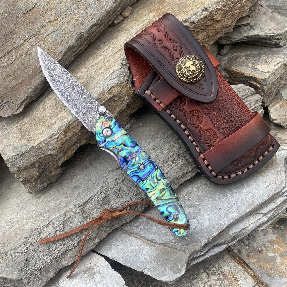 Damascus Knife Handmade Colored Folding Knife