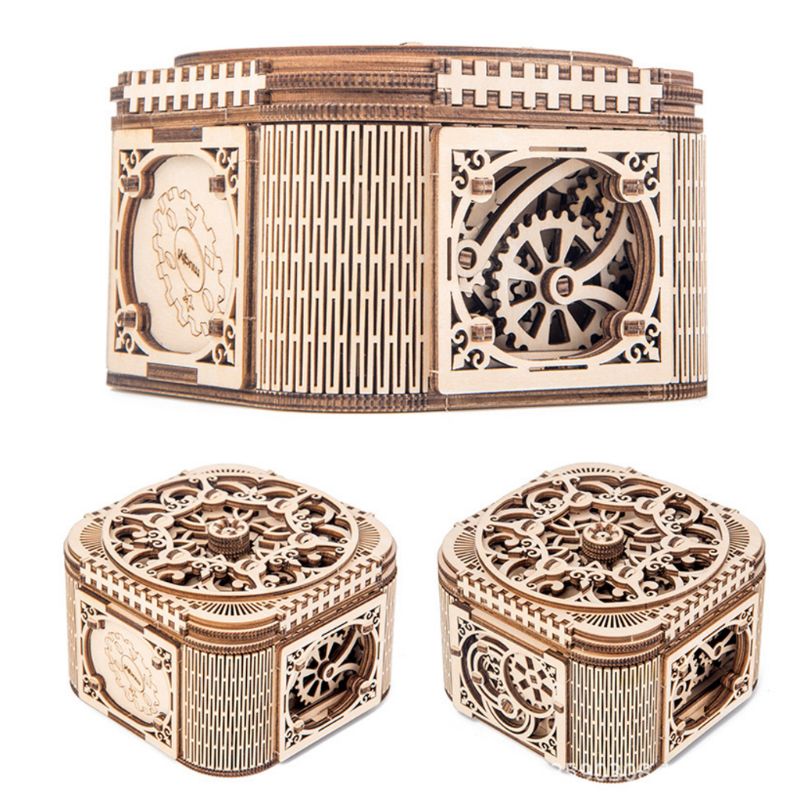 3D Wooden Mechanical Puzzle Jewelry Box Model Building Kits