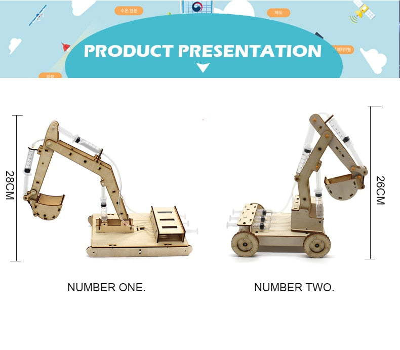 Experiment Technology Toy Set  DIY Hydraulic Excavator Model Puzzle Painted Kids Toys