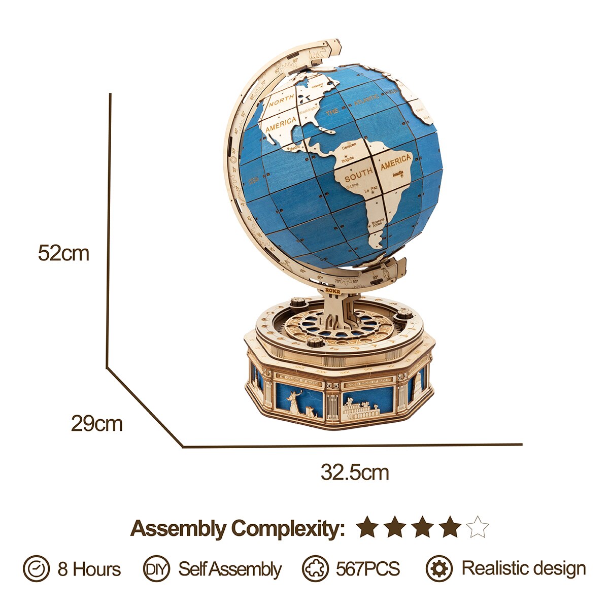 Rotatable 3D Globe Wooden Puzzle Kit
