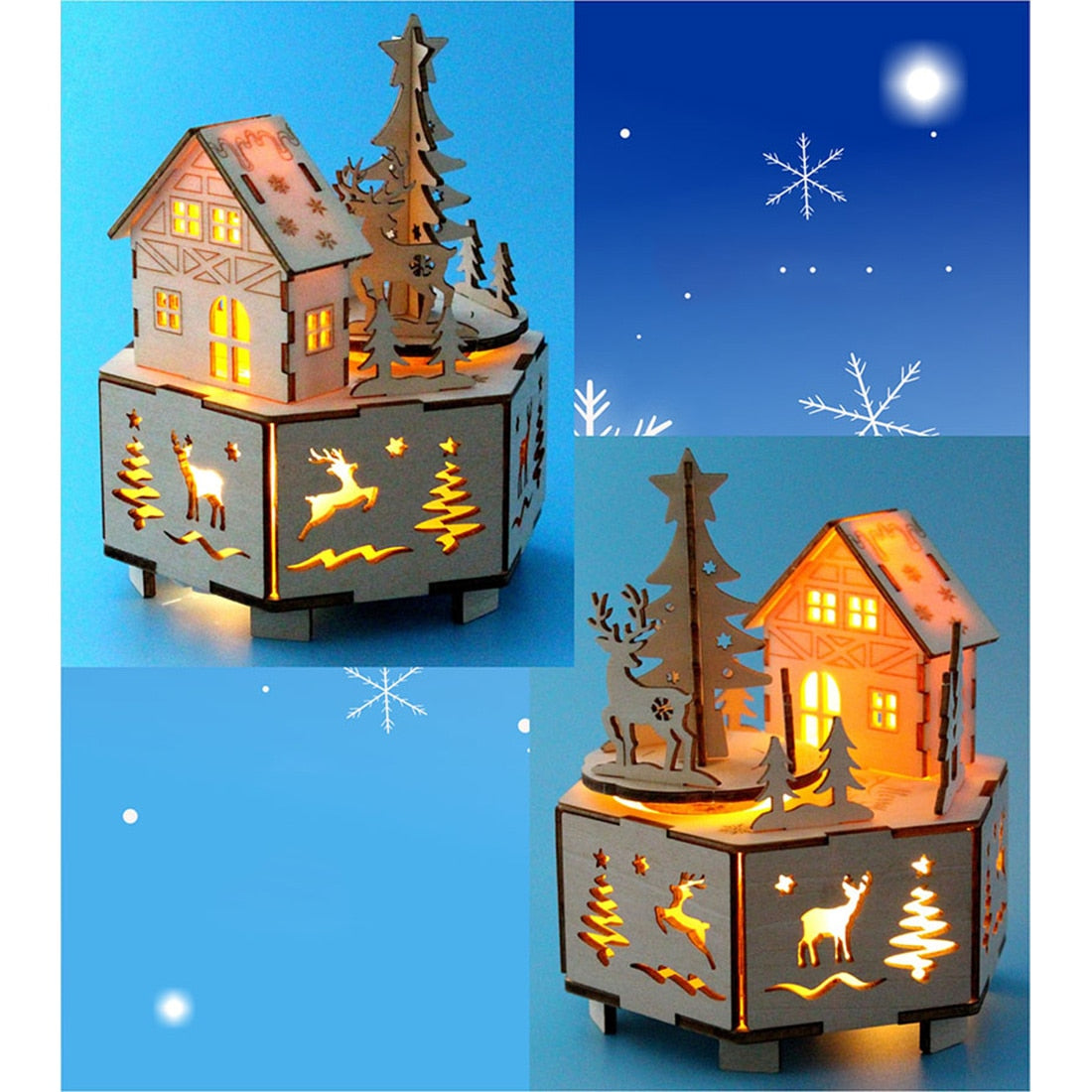DIY Creative Wooden Puzzle Model Kit Assembly Music Box With LED Light
