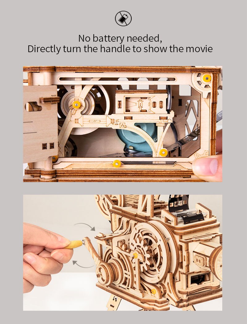 3D Hand Crank Film Projector Wooden Model Building Kits