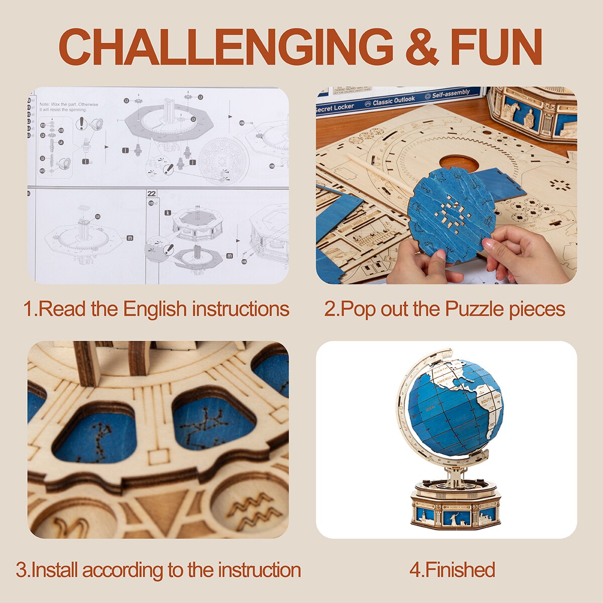 Rotatable 3D Globe Wooden Puzzle Kit