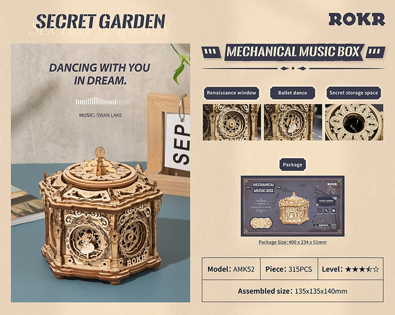 Diy 3d Secret Garden Wooden Puzzle  Assembly Music Box