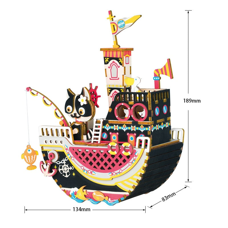 3D Kitty Ballet Wood Puzzle Assembly Model Music Box Present for Children and Adults
