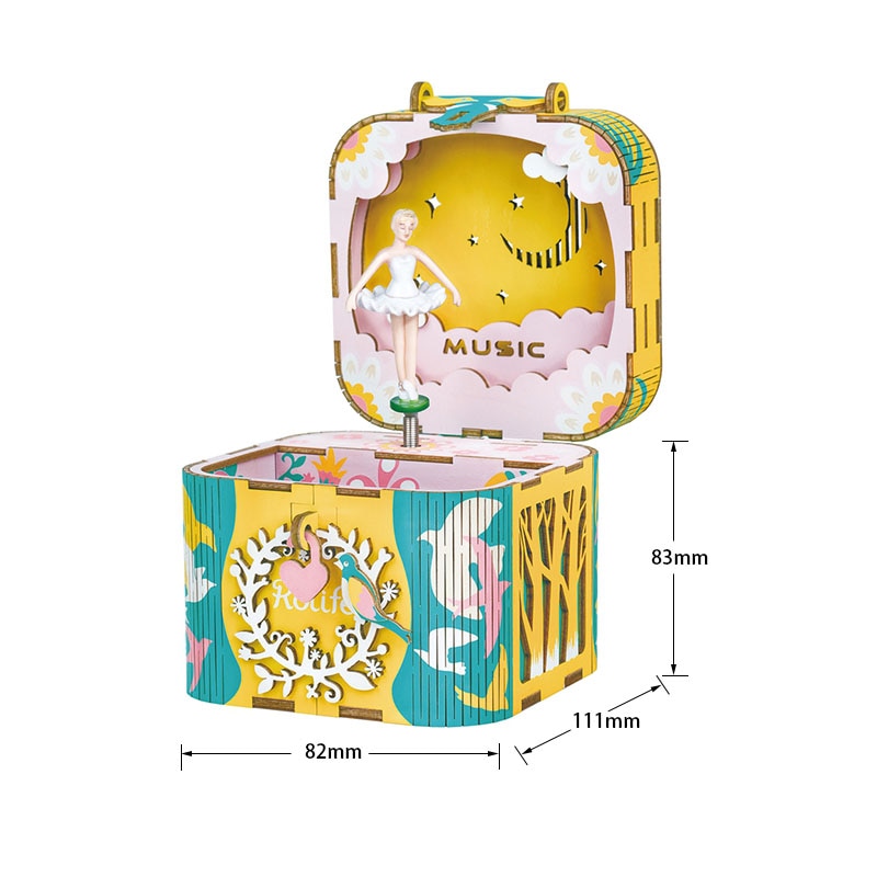 3D Kitty Ballet Wood Puzzle Assembly Model Music Box Present for Children and Adults