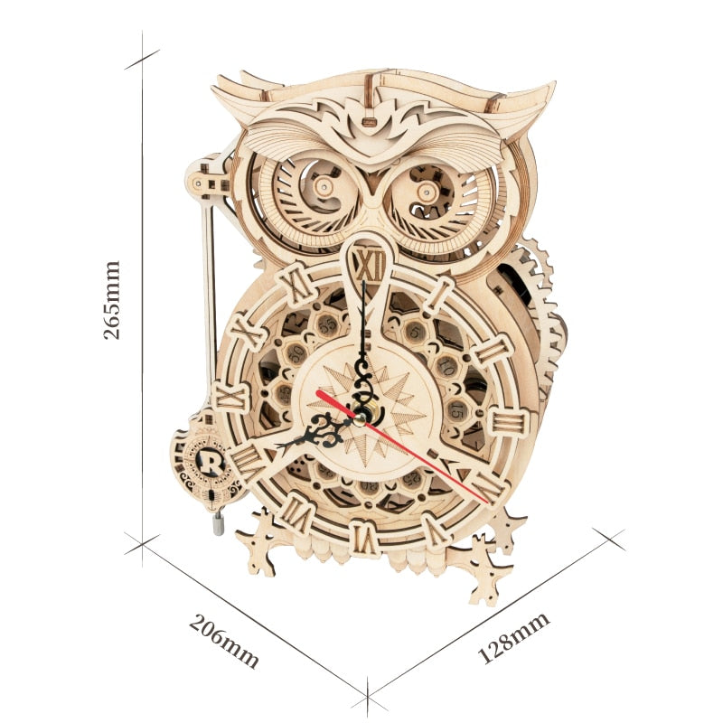 3D Owl Clock Wooden Model Building Block Kits