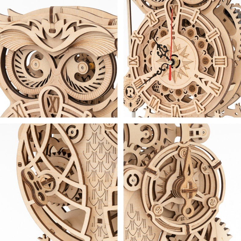 3D Owl Clock Wooden Model Building Block Kits