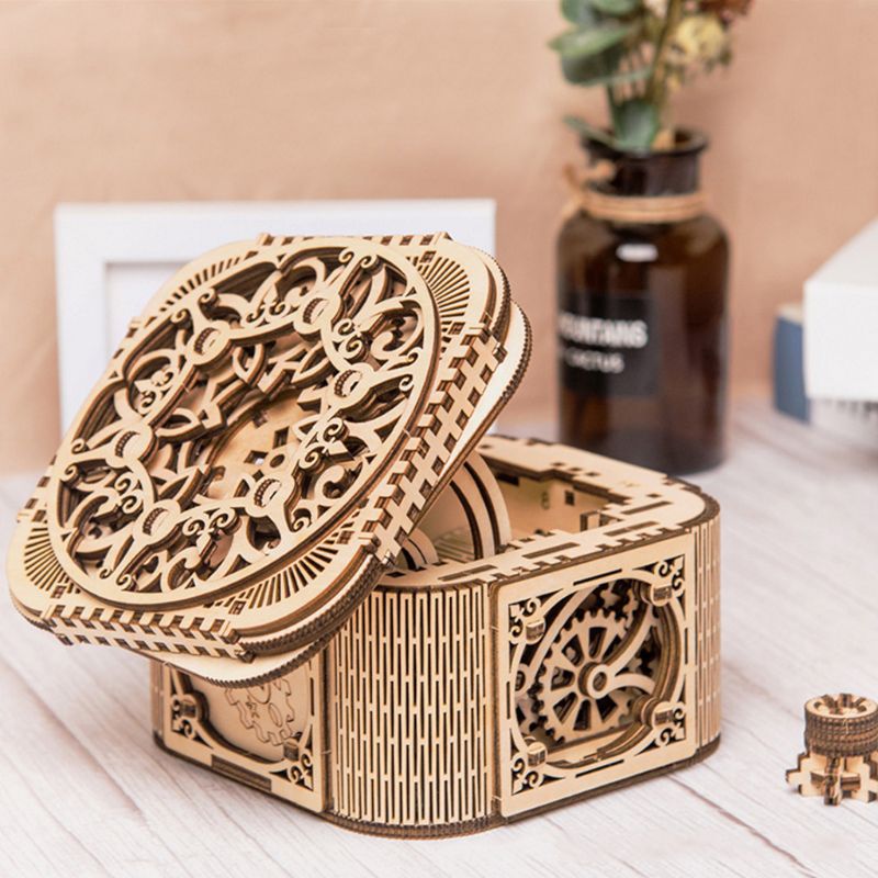 3D Wooden Mechanical Puzzle Jewelry Box Model Building Kits