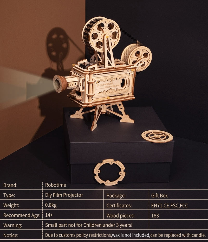 3D Hand Crank Film Projector Wooden Model Building Kits