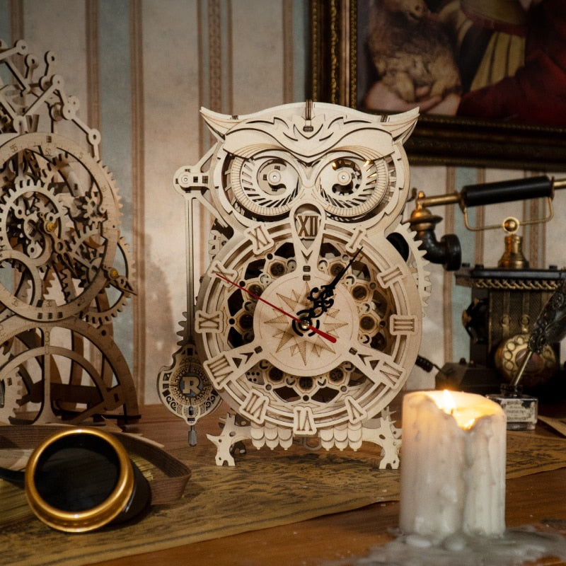 3D Owl Clock Wooden Model Building Block Kits