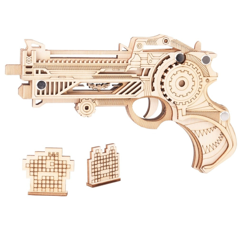 3D Wooden Puzzle Woodcraft Assembly Kit Hunting wolf Eagle Train Dragon Rubber Band Gun For Boy Christmas Gift