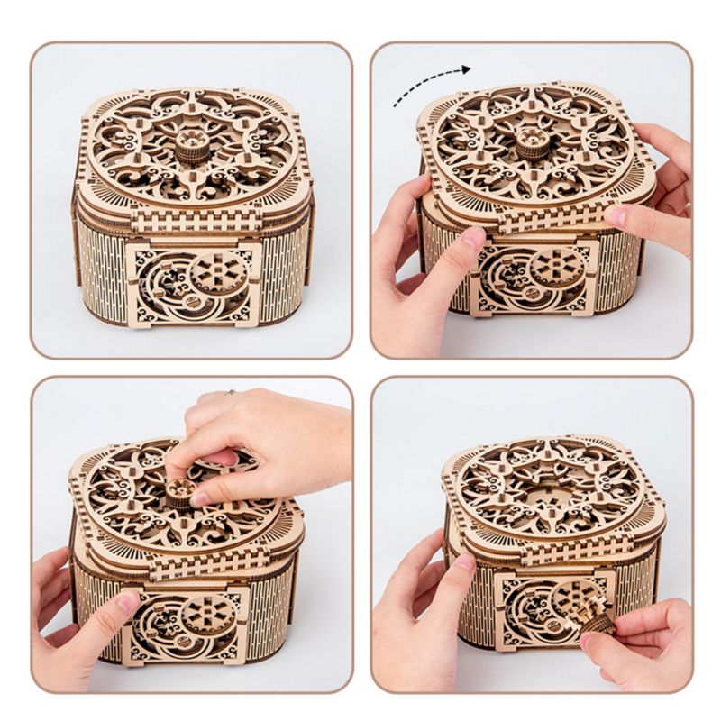 3D Wooden Mechanical Puzzle Jewelry Box Model Building Kits