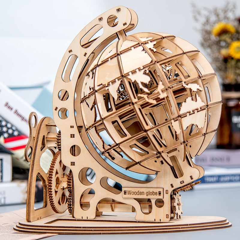 147pcs DIY Rotatable 3D Globe Laser Cutting Wooden Puzzle Game Assemb –  Leones Marvelous Items