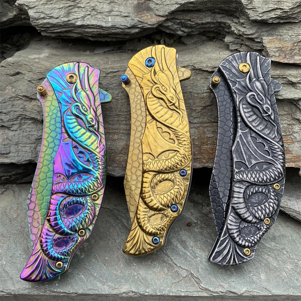 Sea Serpent sculpture Folding Knife Camping Knife