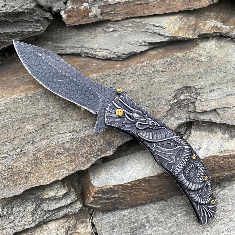 Sea Serpent sculpture Folding Knife Camping Knife