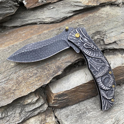 Sea Serpent sculpture Folding Knife Camping Knife