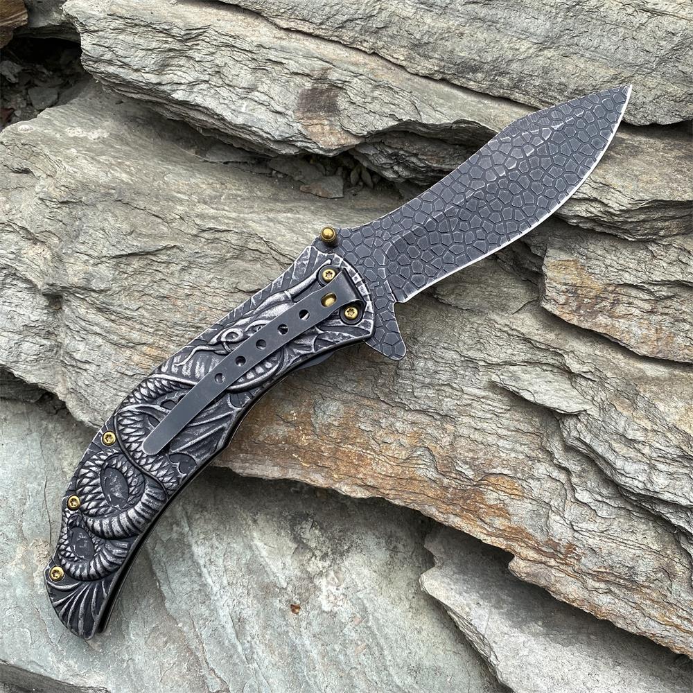 Sea Serpent sculpture Folding Knife Camping Knife