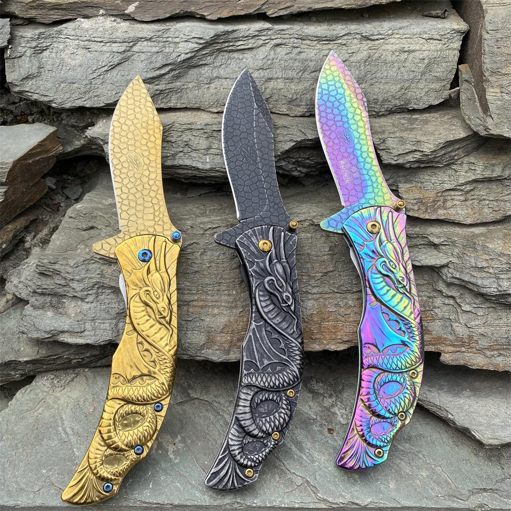 Sea Serpent sculpture Folding Knife Camping Knife